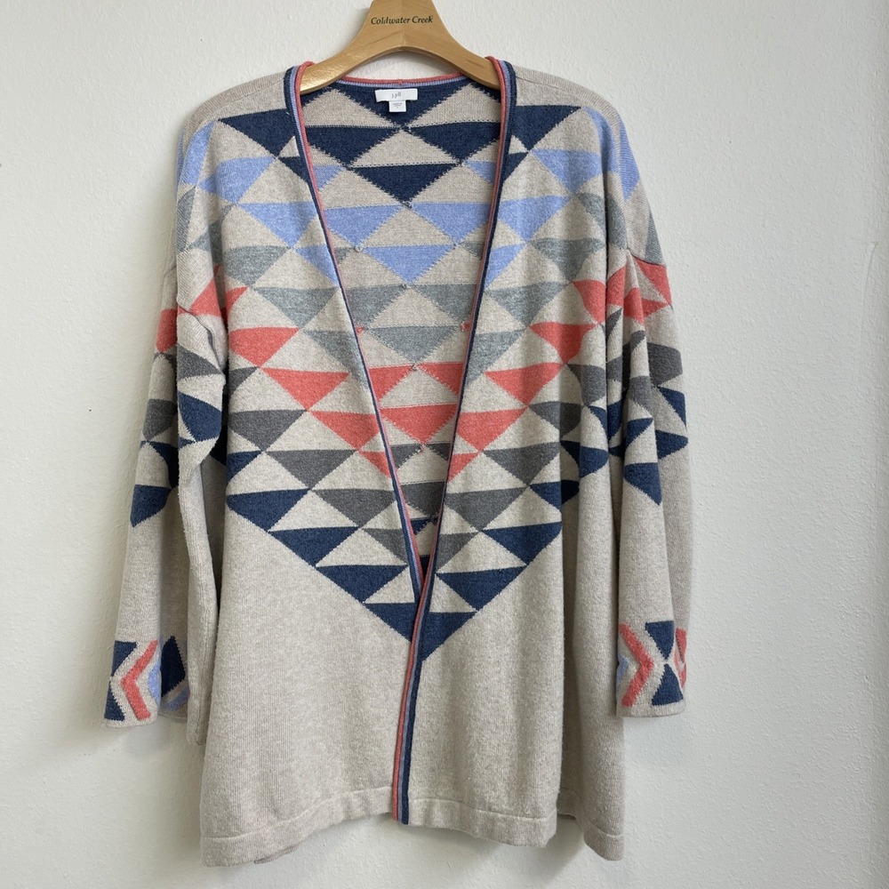 J.Jill Cardigan Sweater Womens Large Beige Natural Southwestern‎ Cotton **READ